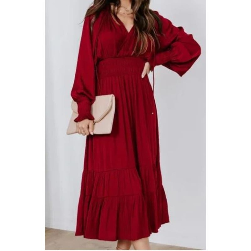Vici Collection Satin Midi Dress in Burgundy - XL